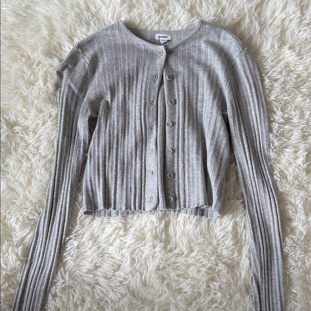Garage Ribbed Button-Front Cardigan - Light Gray